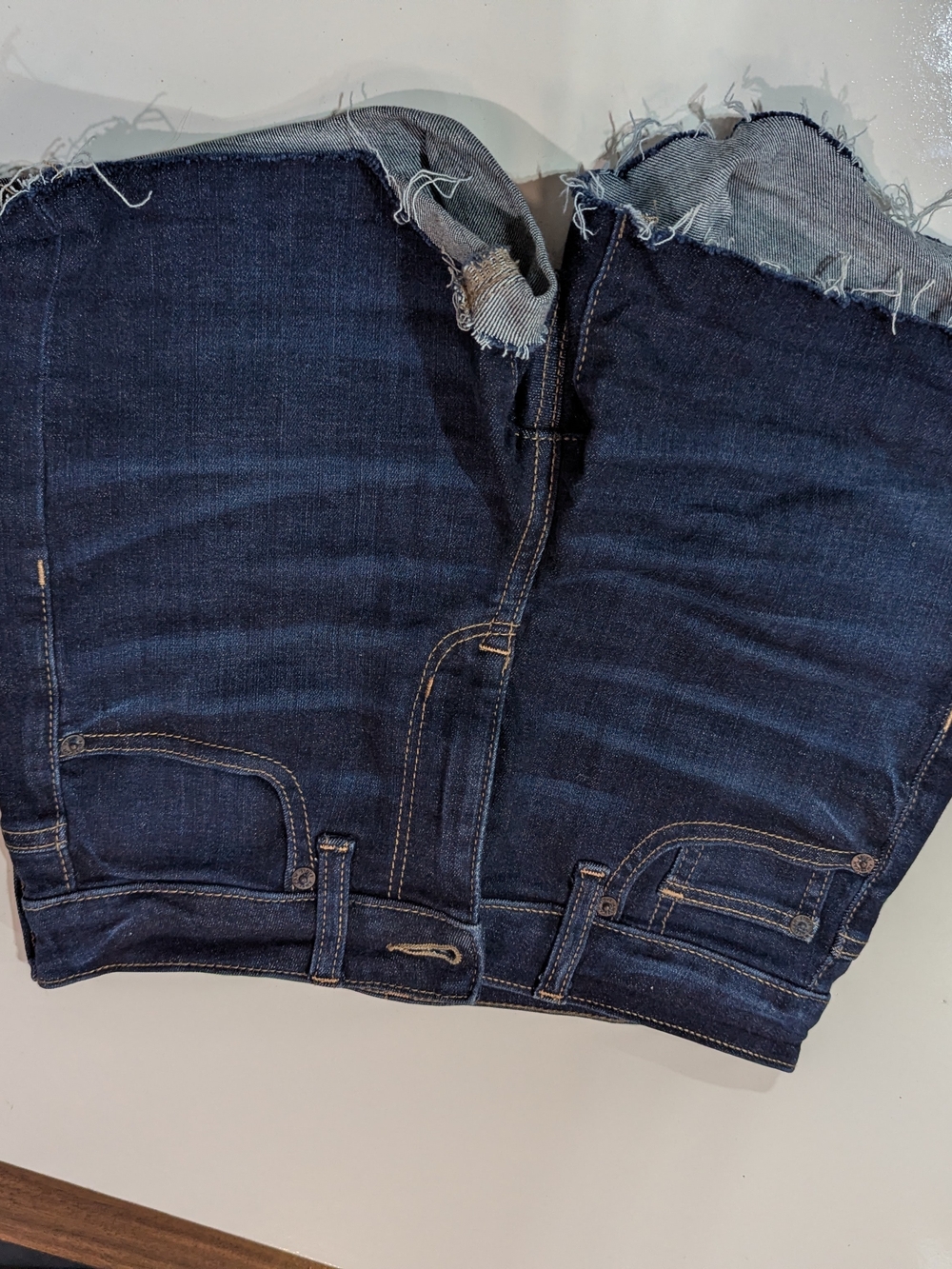 American Eagle Outfitters Dark Blue Frayed Hem Denim Shorts